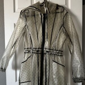 star pattern clear polyvinyl raincoat size S - black trim drawstring waist